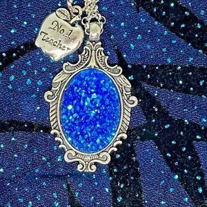Topaz Blue Druzy Quartz Pendant Necklace Teacher A